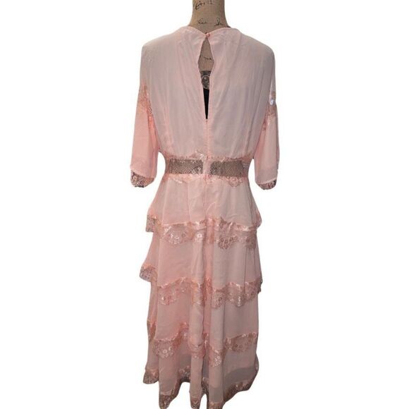 Vintage Inspired Long Pink Layered V Neck Half Sleeves Maxi Dress Women size XL - Picture 7 of 15